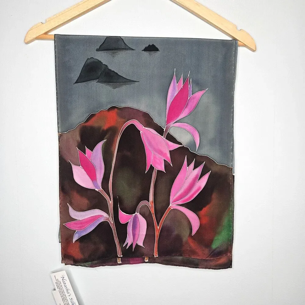 NATASHA'S SILKS Scarf Artisan Hand Painted Rectangle 68x13 Wearable Art